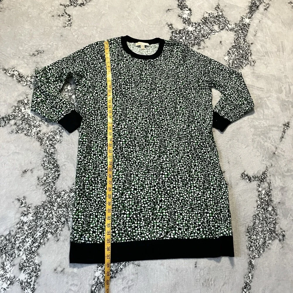 Michael Kors Sweater Dress Womens Size 2X Green Multi Printed Knit 3/4 Sleeve‎